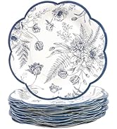 KFJBPB 50Pcs Blue Floral Paper Plates 7 Inch, Blue and White Scalloped Plates Vintage Flower Disp...