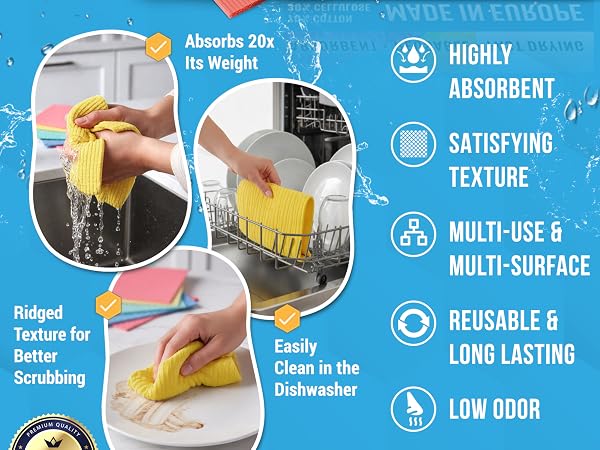 European Dishcloths Highly Absorbent ACTIVE reusable cloth washable