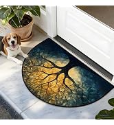 NYZE Tree of Life Half Round Rug for Entryway, 24x36 Inch Washable Kitchen Rug, Non-Slip Semi Cir...