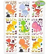 24 Pcs Make Your Own Dinosaur Sticker Sheets, Dinosaur Party Favors Face Stickers for Kids Boys T...