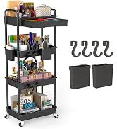 LLMRR 4 Tier Rolling Utility Cart with Drawer, Plastic Storage Organizer Rolling Carts with Wheel...