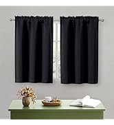 OWENIE Black Kitchen Curtains 36 Inch Length, Short Blackout Small Thermal Insulated Curtains Tie...