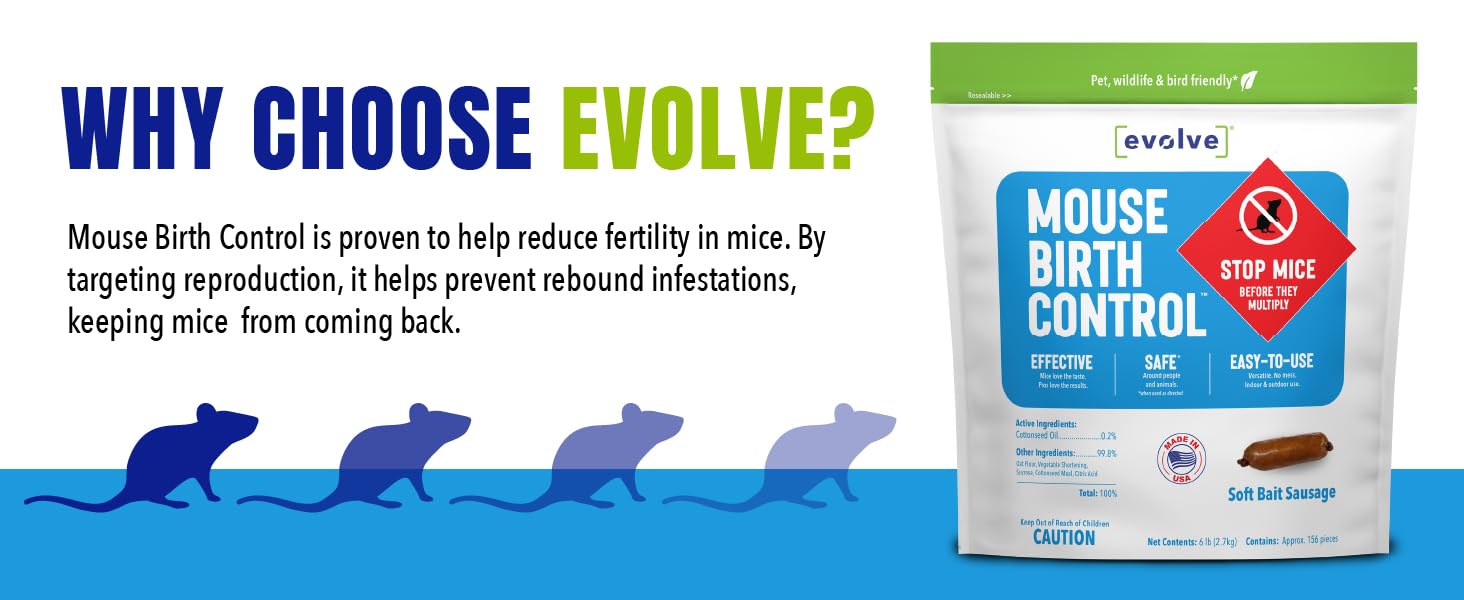 Evolve Mouse Birth Control - stop mice before they multiply, 1.5lb, 3lb, and 6lb bags