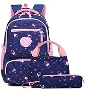 3Pcs Pretty Girls Elementary Bookbag Satchels for Primary Girls School Bag Backpack Set with Lunc...
