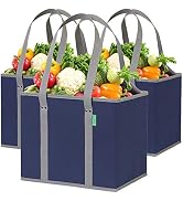Reusable Grocery Bags (3 Pack) – Heavy Duty Shopping Bags | Large box shaped totes stand up, stay...