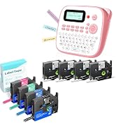 EazeID Label Maker with 8PK Color Tapes, Pink Label Maker Waterproof-Labels, Desktop Labeler Mach...