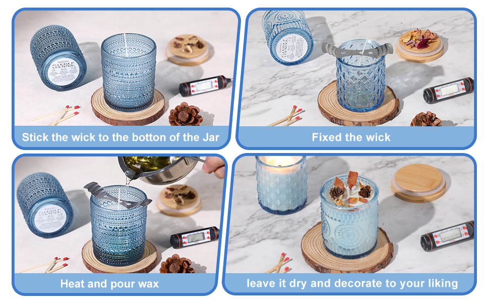 blue candle making jars glass candle jar DIY activites DIY lovers DIY Gifts