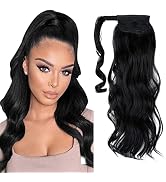 CJL HAIR 22" Ponytail Extension Black Long Pony Tail Wrap Around Clip in Hair Extensions Curly Wa...