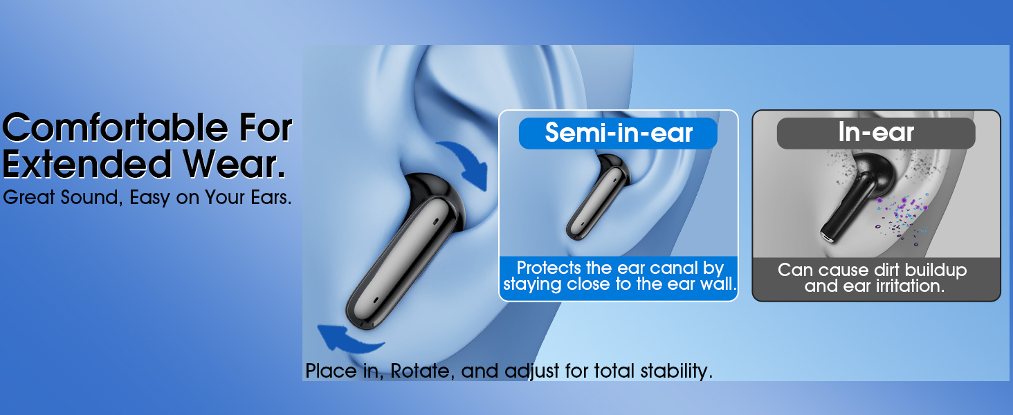 Semi in-ear earbuds provide better protection for your ears and hearing compared to in-ear designs.