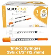 GLUCO-CARE 1 ml/cc Syringes 29G x 1/2’’ (12.7mm), 100/box