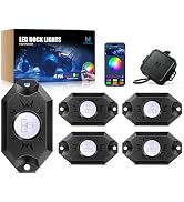 MICTUNING 2nd-Gen CM RGB Rock Lights - 4 Pods Waterproof Multicolor Neon Underglow Kit with Bluet...