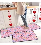 Hello Valentine's Day Kitchen Rugs and Mats Set of 2,Pink Love Heart Decorative Non-Slip Rugs Sea...