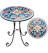VEWOGIFT Mosaic Side Table Outdoor, 18 Inch Metal Accent Table, Indoor Small Round End Tables, Pl...