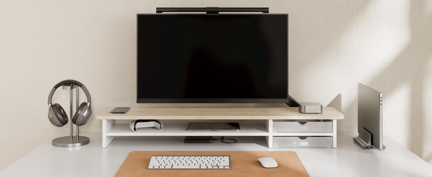 Fenge Monitor Stand, Dual Monitor Riser, 42.5inch Large Desk Computer Monitor Stand Riser