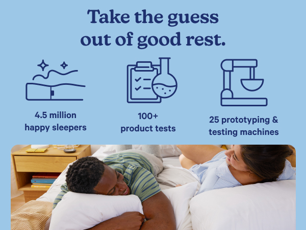 two people lying on bed with pillows, icons about the Casper brand
