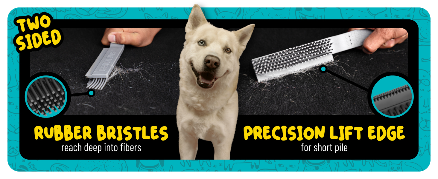Grubbie lifts stubborn pet hair from upholstery, carpet, and cloth car interiors.