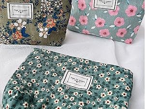 green floral makeup bags
