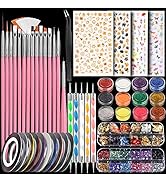 Teenitor Nail Art Kit with Butterfly Nail Stickers, Nail Art Brushes Set for Beginners with Fine ...