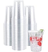 Lullaby 200PCS Disposable Clear Cups, 12oz Crystal Clear Plastic Cups Bulk, PET Drinking Cup for ...