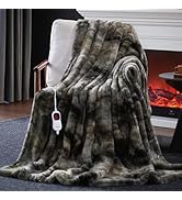 Guohaoi Heated Electric Blanket Throw, Soft Faux Rabbit Fur Heating Blanket with 10 Heating Level...