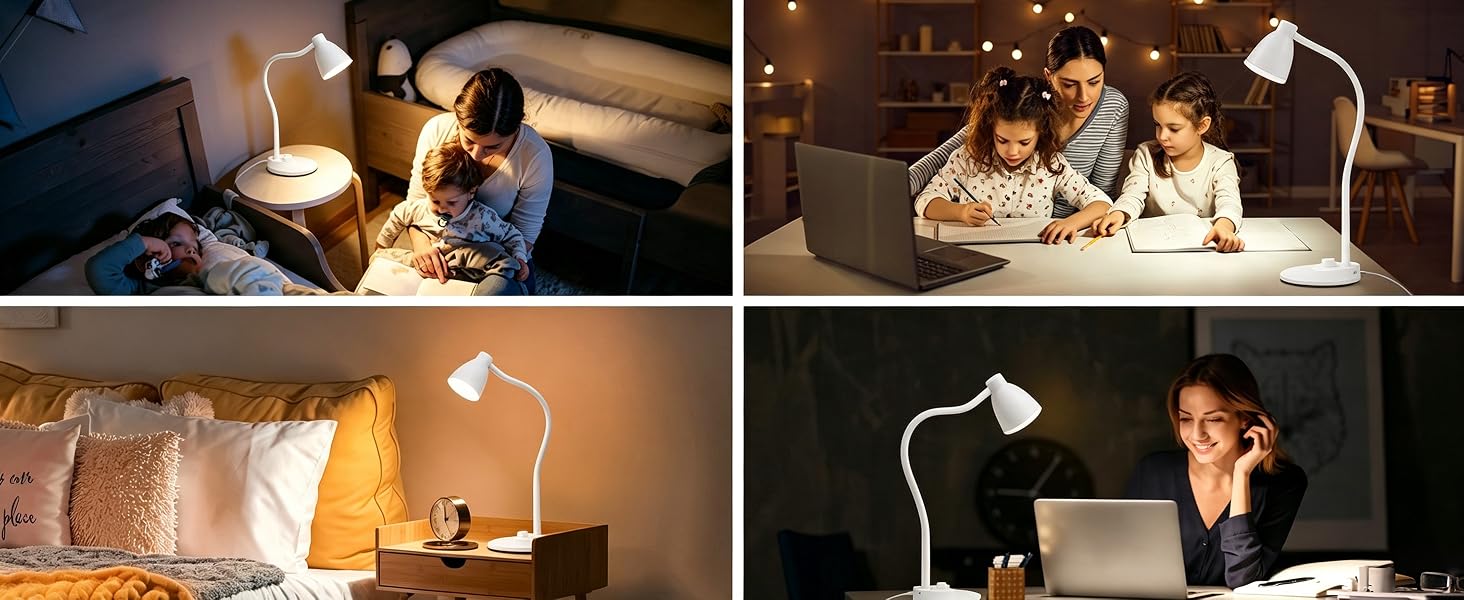 LED Desk Lamp with USB Charging Port Reading Lamp Task Lamp Flexible Table Light for Dorm Bedside