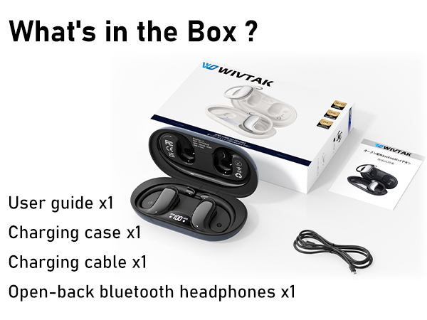 the box has user guide,charging case/cable,headphones and more