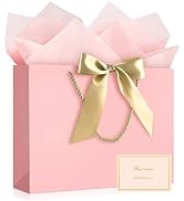 YoungTree Pink Gift Bags with Handles, 14.5" Large Gift Bag with 2 Tissue Paper and 1 Card, Prese...