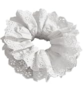 White Hair Ties for Women - Hair Scrunchies Girls Lace Design - Premium Fabric Ponytail Holder Ha...