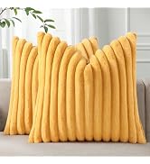 Pallene Faux Fur Plush Throw Pillow Covers 18x18 Set of 2, Luxury Soft Fluffy Striped Decorative ...