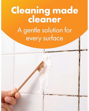 Image titled "Cleaning made cleaner A gentle solution for every surface" with brush removing stains