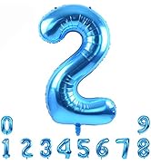 TONIFUL 40 Inch Blue Large Numbers Balloon 0-9 Birthday Party Decorations,Foil Mylar Big Number 2...
