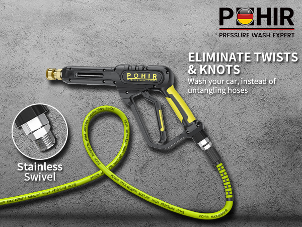 Pressure Washer Gun 50ft Power Washer Hose Stainless Swivel Prevent knotting
