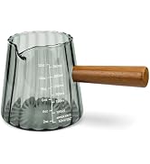 Espresso Measuring Cup 12 Oz, Espresso Glass Cups with Wood Handle, Milk Frothing Cup, Espresso C...