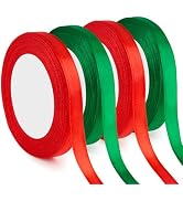 4 Rolls 3/8 Inch Christmas Satin Ribbon Set, 100 Yards Red & Green Polyester Fabric Ribbon for Xm...