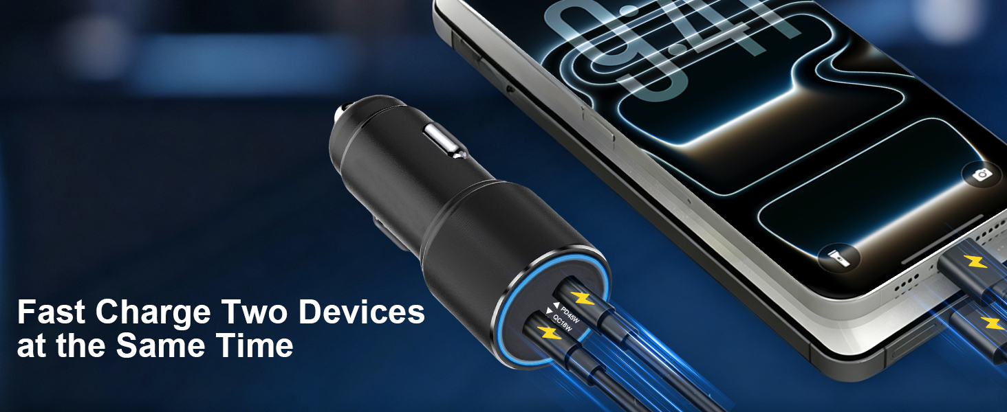 Dual Port Fast Car Charger and Cable