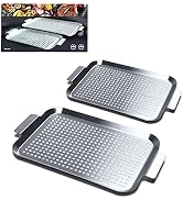 COOK TIME Grill Pan Set of 2, BBQ Grill Topper for Outdoor Grill, Stainless Steel Grilling Basket...