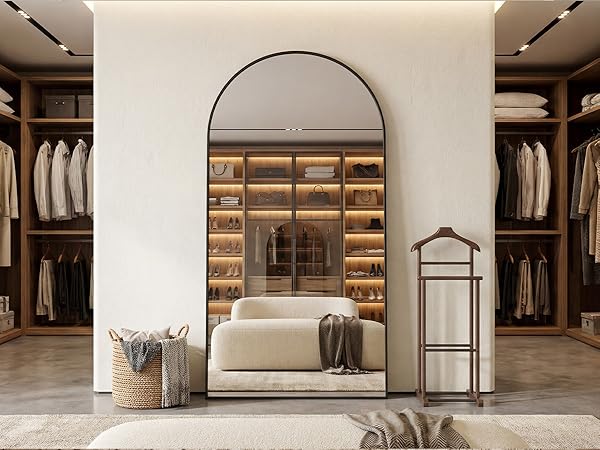Arched Full Length Standing Leaning Mirror Body Aluminum Alloy Thin Frame Suitable Bedroom Cloakroom