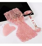 ideayard Rose Quartz Eye Mask & Face Roller and Gua Sha 3-in-1, Real Natural AAA Rose Quartz for ...