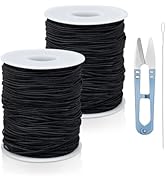 FIVEIZERO 2 Rolls Black Elastic Bracelet String Total 330 Feet,1mm,1.2mm,1.5mm Elastic Cord for B...