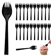 Cofimkate 50Pcs Long Handle Plastic Spork, 6.3Inch Large Disposable Utensils, Heavy Weight Black ...