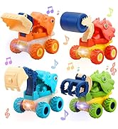 LONANDY Dinosaur Toy Construction Truck Toys, 4 Pack Monster Trucks for 3 4 5 6 7 Years Old Boys ...