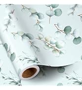 RUSPEPA Floral Wrapping Paper Roll for Women - 17 Inches x 16.4 Feet - Eucalyptus Design on Coate...