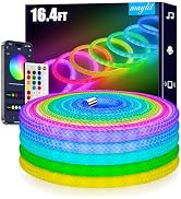 maylit 360 Degree Luminous Reticulate Weave Rope Lights, 16.4ft Addressable ICRGB LED Strip Light...