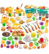 240Pcs Kids Mini Play Kitchen Accessories, Play Pans, Pots, Cookware with Desserts, Cuttable Vegg...