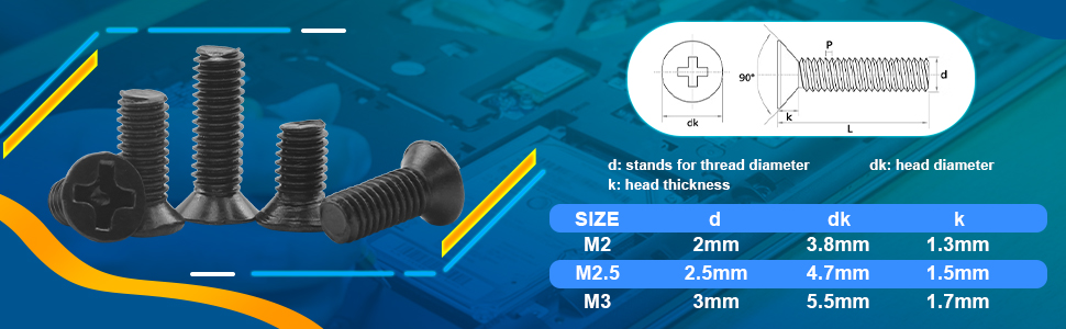 NINDEJIN Laptop Screws Size Chart