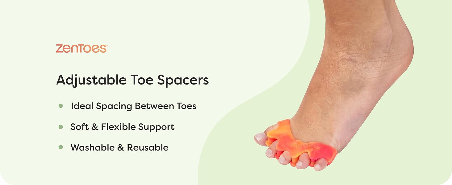 zentoes adjustable toe spacers ideal spacing between toes soft & flexible support