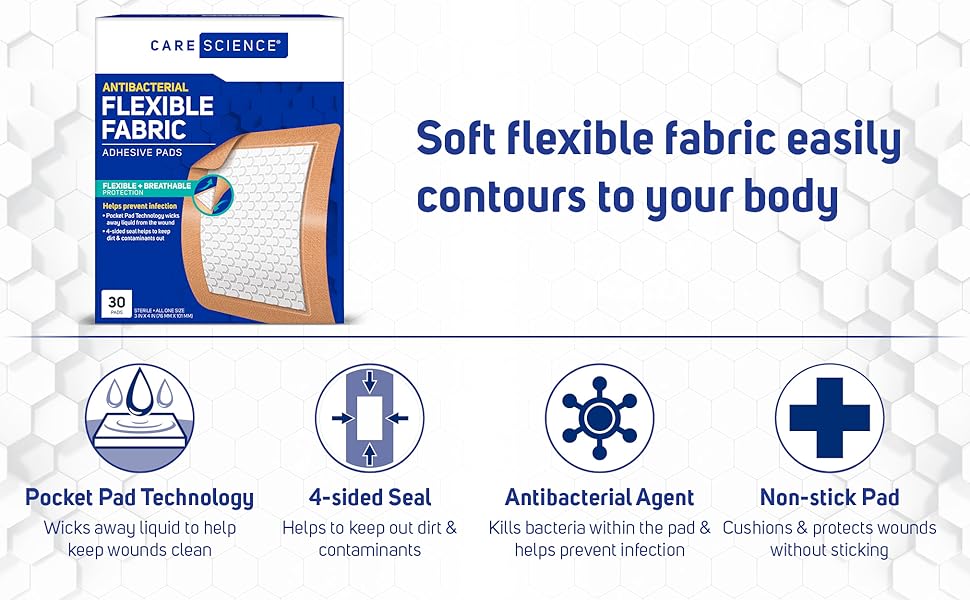 antibacterial fabric adhesive bandages extra large pad care science