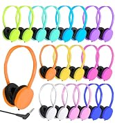 XOSDA Bulk Headphones 50 Pack Multi Colored for Classroom Kids, Wholesale Wired Adjustable Headph...
