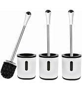 Toilet Brush and Holder, 3 Pack Compact Size Toilet Bowl Brush with Stainless Steel Handle, Small...