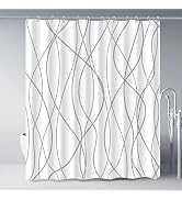 Punkray Grey and White Striped Fabric Shower Curtain for Bathroom with 12 Hooks, Curtains 72 Inch...